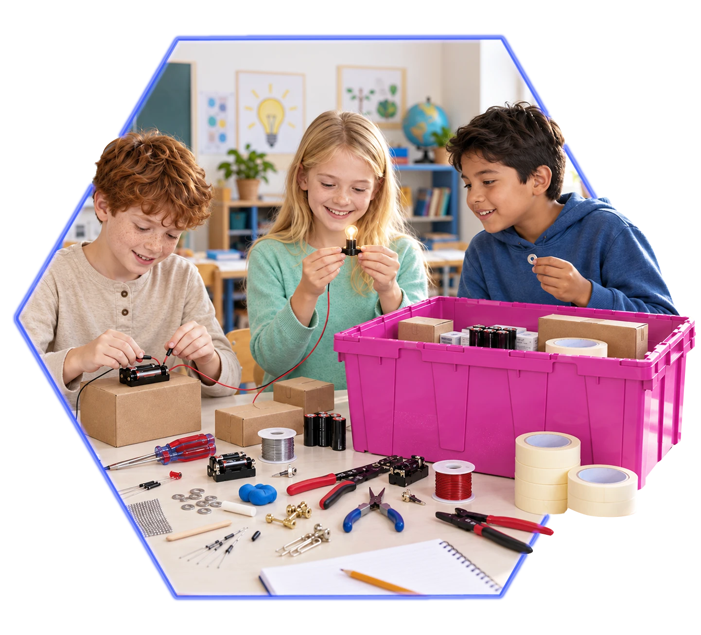 Kinder lernen staunend mit der STC® Experimentiereinheit „Elektrische Stromkreise“